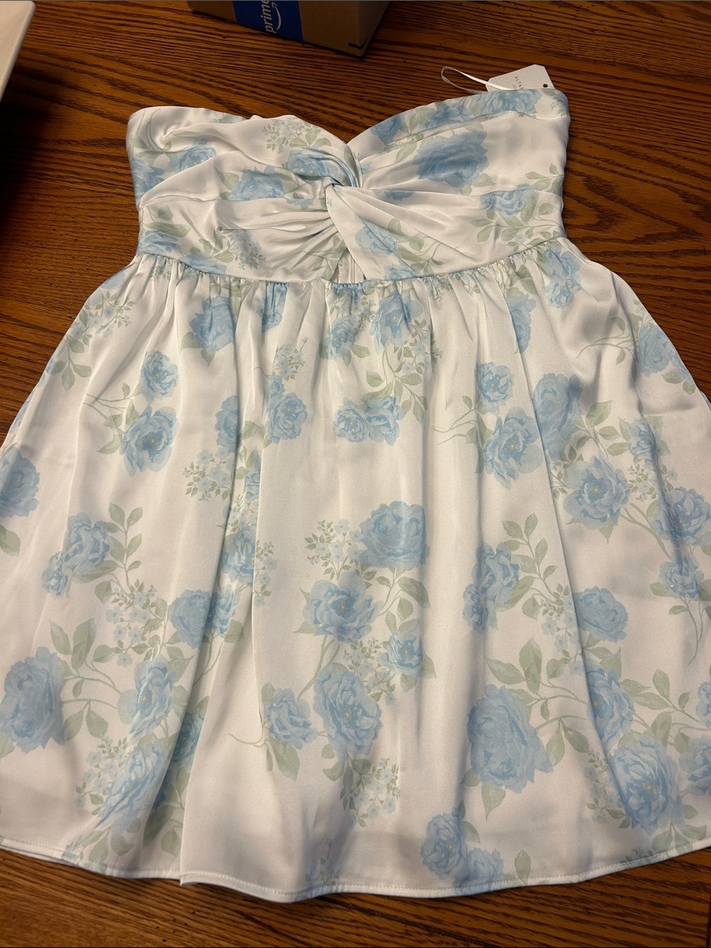 Altar'd State White Strapless Dress with Light Blue Floral Print/2